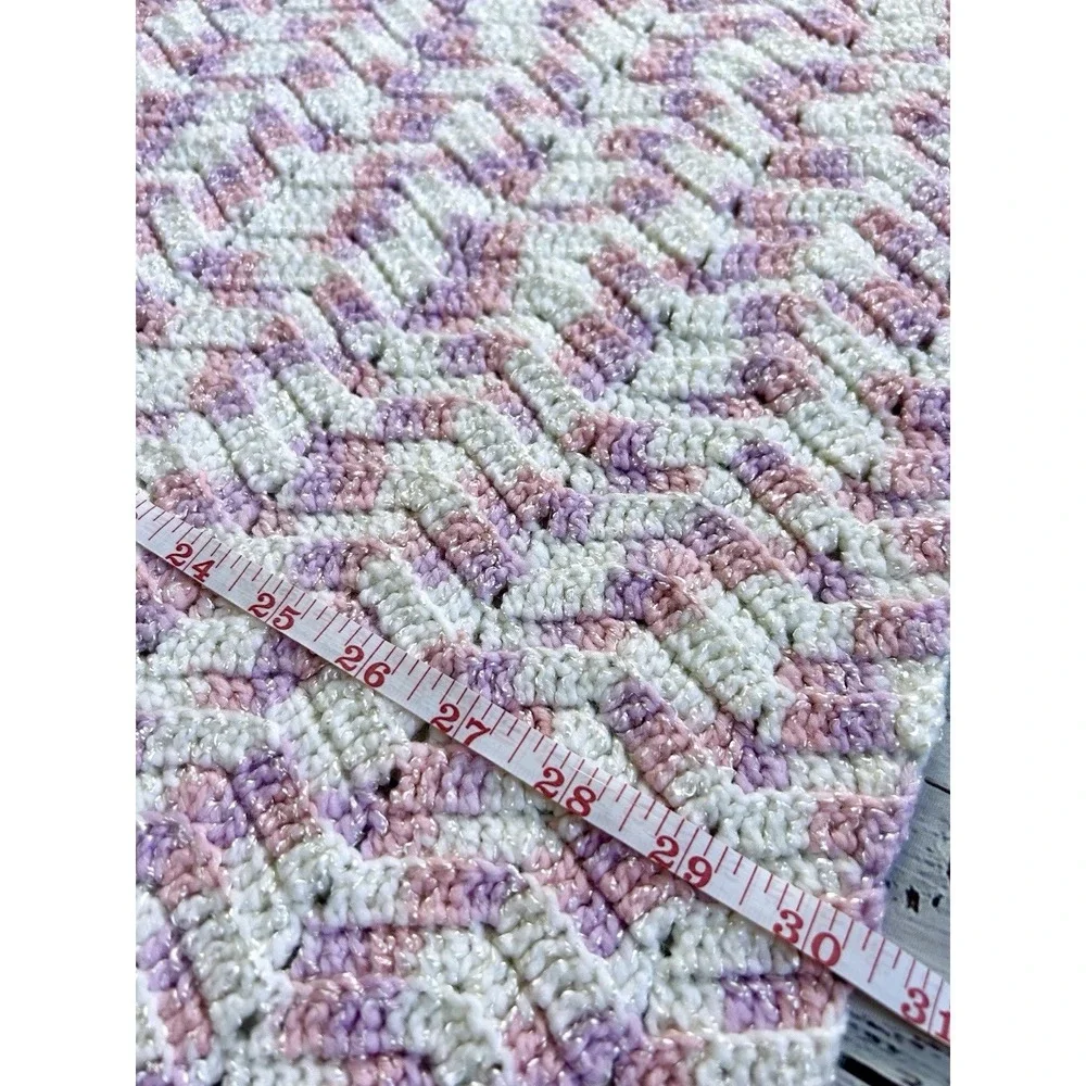 Handmade Crochet Baby Blanket 38x30 Pink Purple White Chevron Zig Zag Soft